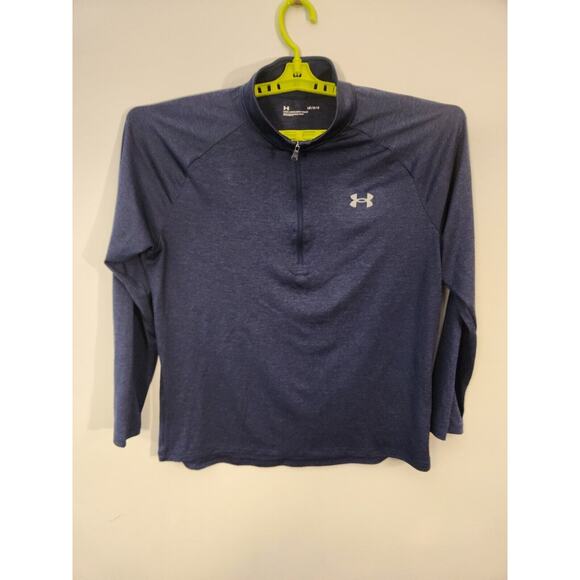 Under Armour Sweater Mens Large Blue Heatgear Loose 1/4 Zip Athleisure Pullover - Picture 2 of 11